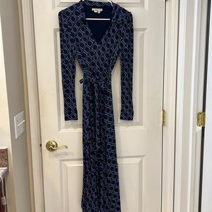 Boden eight navy blue print, jersey Midi dress, size 8